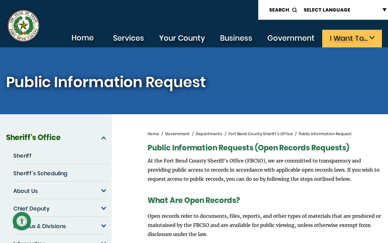 Fort Bend County arrest record public information request channels