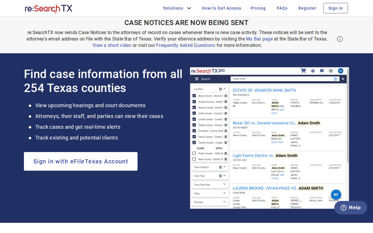 re SearchTX portal limitation for Fort Bend County criminal court cases