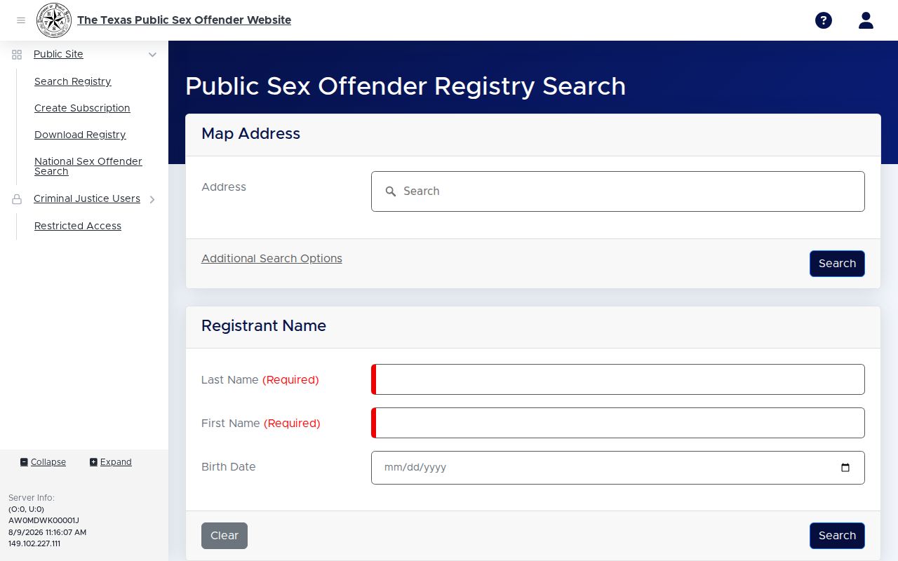 Fort Bend County sex offender registry search fields